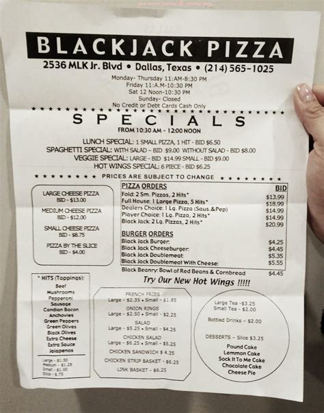 Blackjack Pizza Menu De Missoula Mt