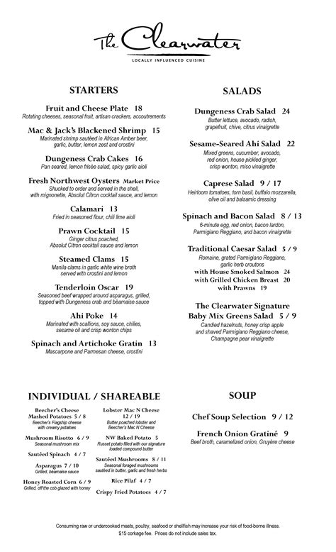 Clearwater Casino Menu