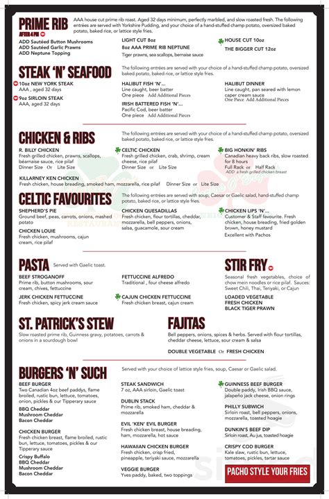 Courtenay Casino Menu